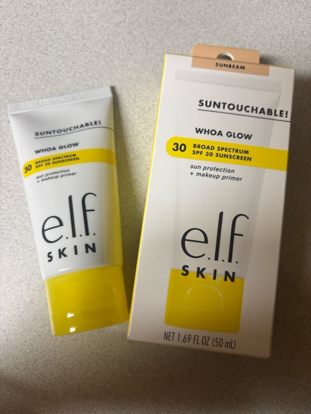 Set of 2 E.L.F. Skin Whoa Glow SPF 30 Sunscreen & Makeup Primer shade SUNBEAM